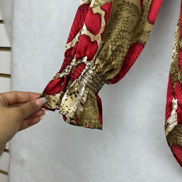 PATRIZIA LUCA Snake Print Long Sleeve Blouse In Red Sz XS - Picture 7 of 9